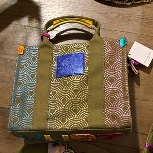 Kurt Geiger Olive Green Tote with Multicolor Accents